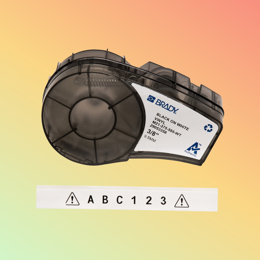 0.375'' Black on White Vinyl Label Tape with Ribbon for M21 Printers