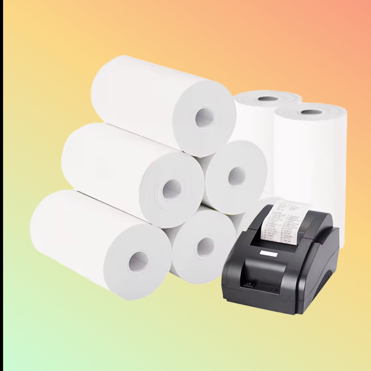 Bulk box of 50 thermal rolls, two sizes: 80x50m for large printing and 57x40mm for compact POS machines