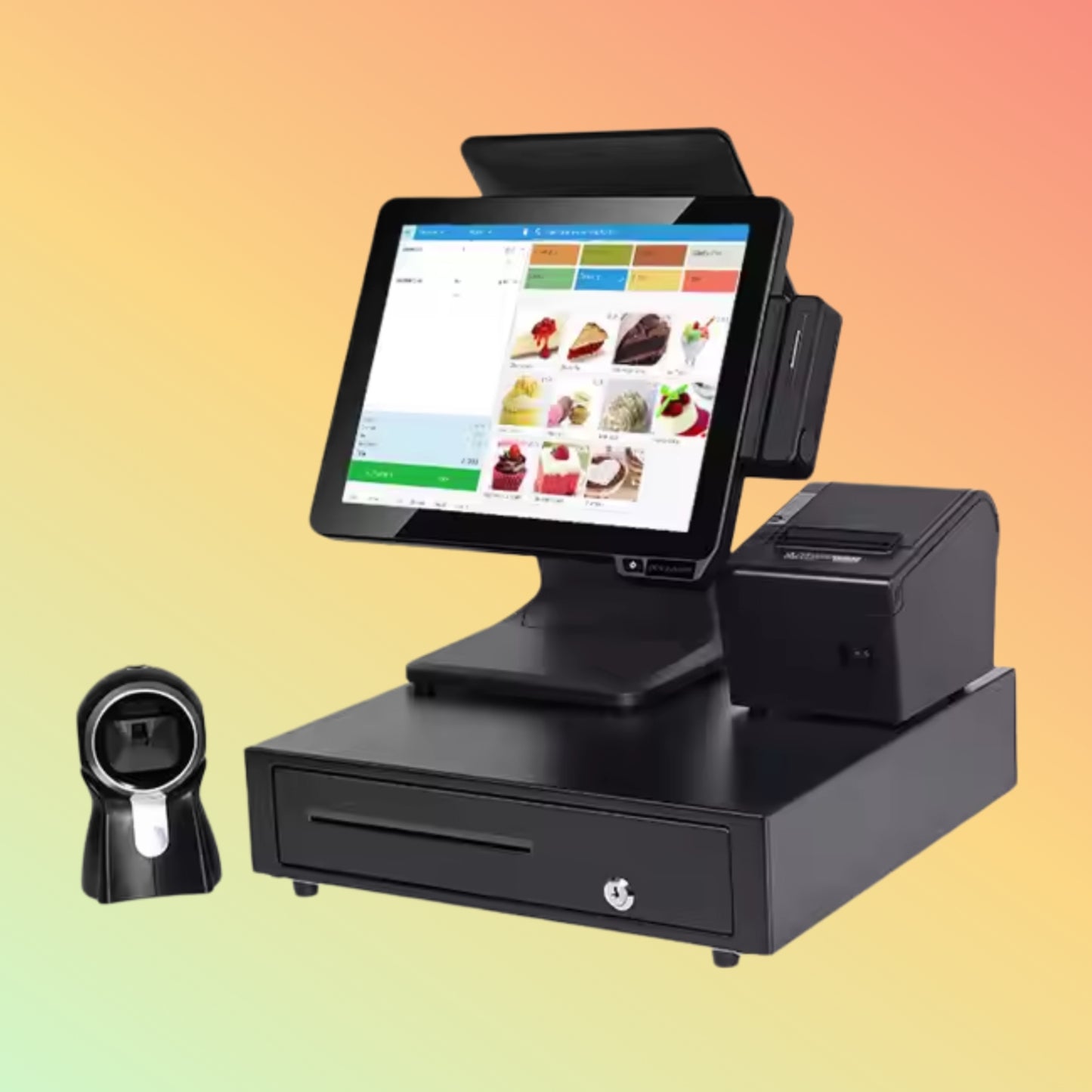 Durable 15-inch all-in-one POS terminal with aluminum alloy shell and touch interface, fanless design for noise-sensitive setups