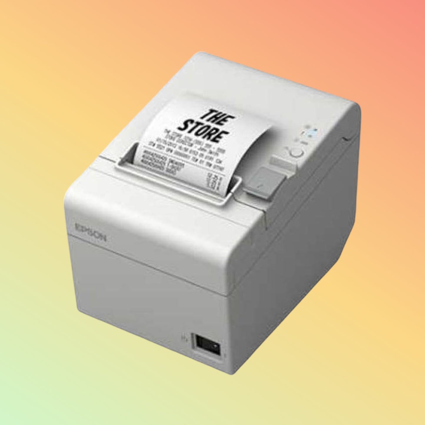 Alt="Close-up of the white Epson T20III, emphasizing its easy-to-use features and thermal print technology."