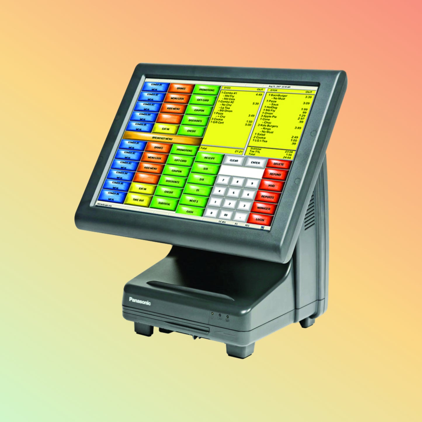 Alt="Professional setting up Panasonic JS920WS Lite-ray POS, emphasizing its simplicity and quick installation."