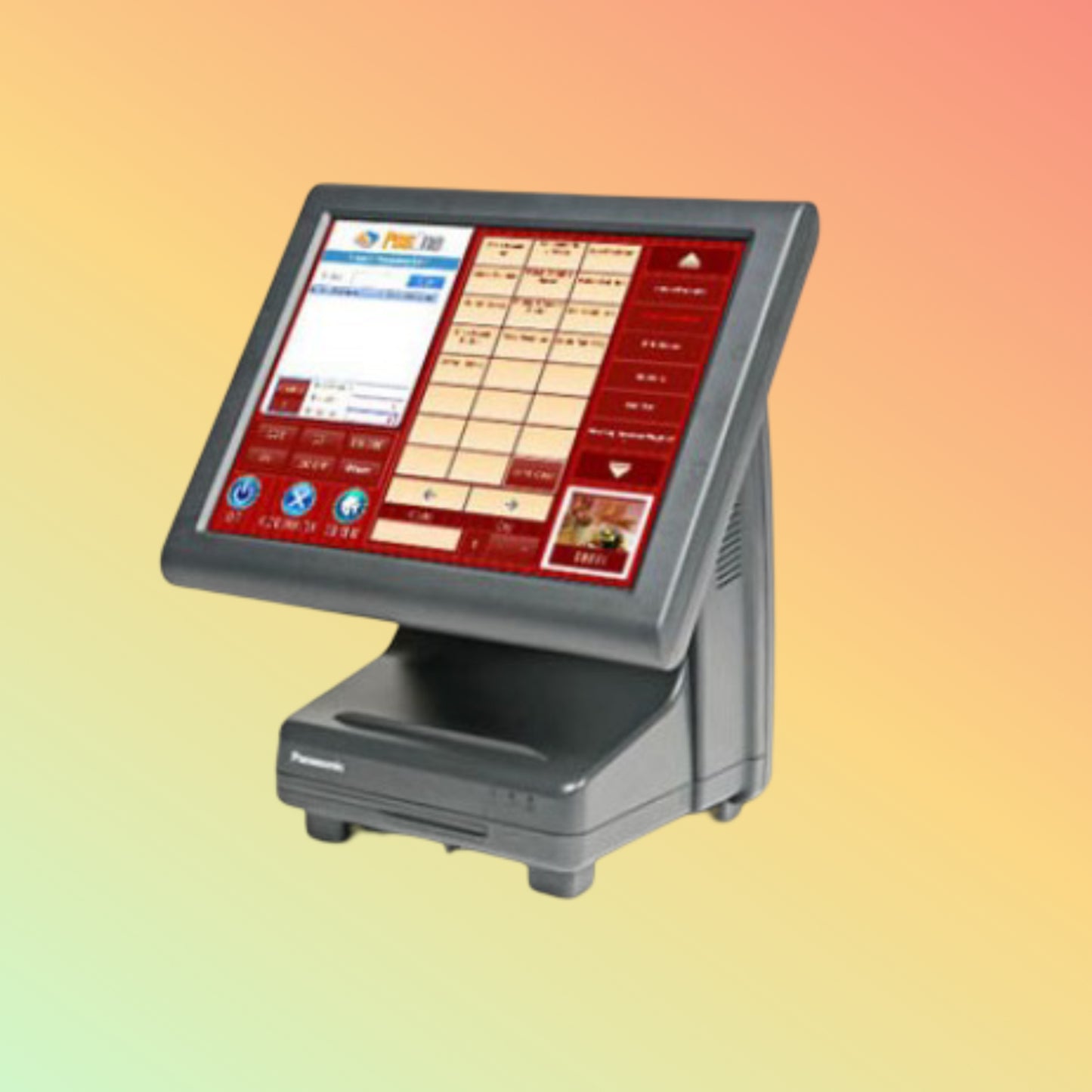 Alt="User interacting with Panasonic JS-925WS POS, emphasizing its user-friendly software for quick transactions."