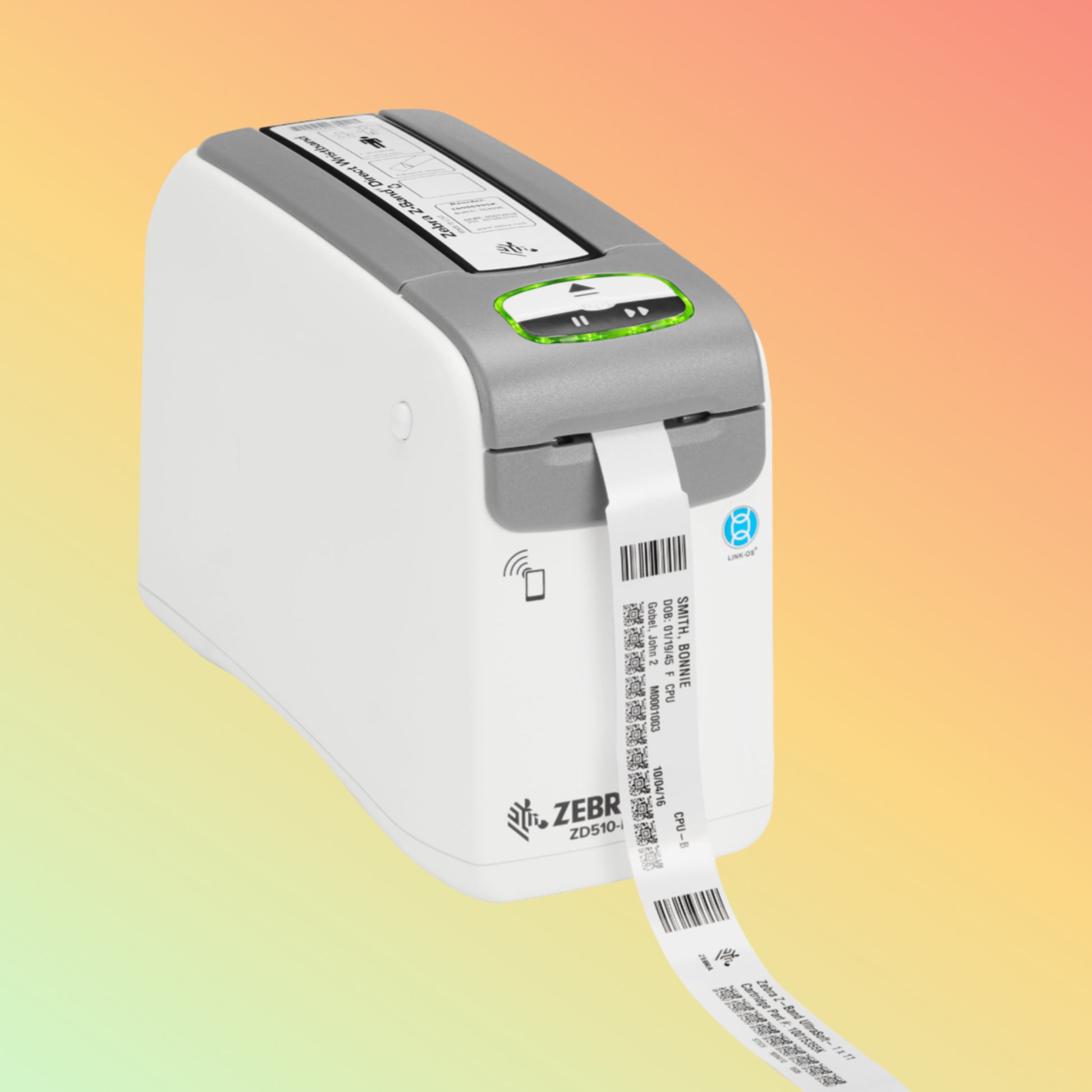 alt="Zebra ZD510-HC wristband printer for healthcare, ensuring patient safety with quick ID solutions."