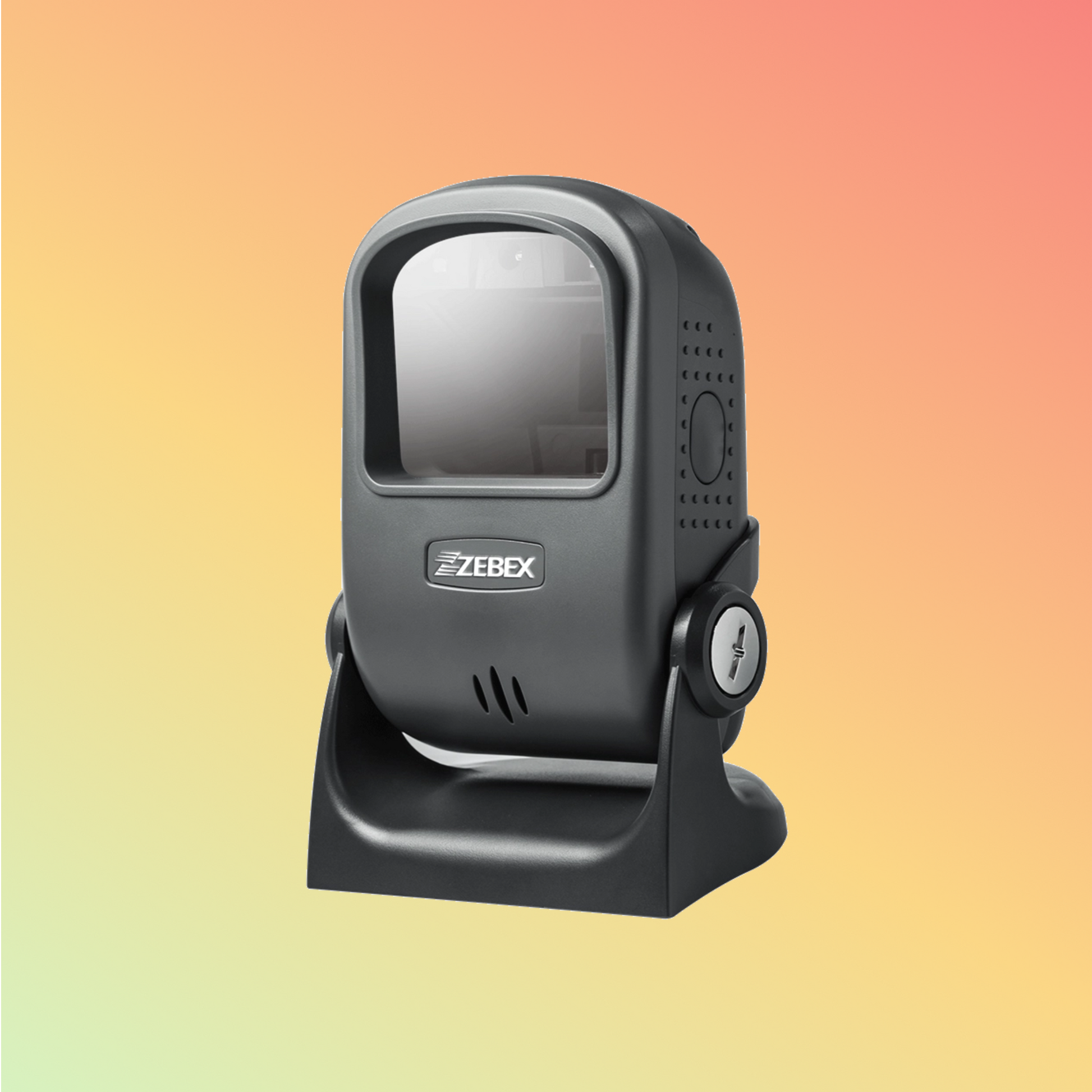 alt="ZEBEX Z-8072 Ultra 2D hands-free scanner, ideal for retail and warehouse settings, offering reliable 2D barcode scanning, multiple connectivity options, and user-friendly operation."