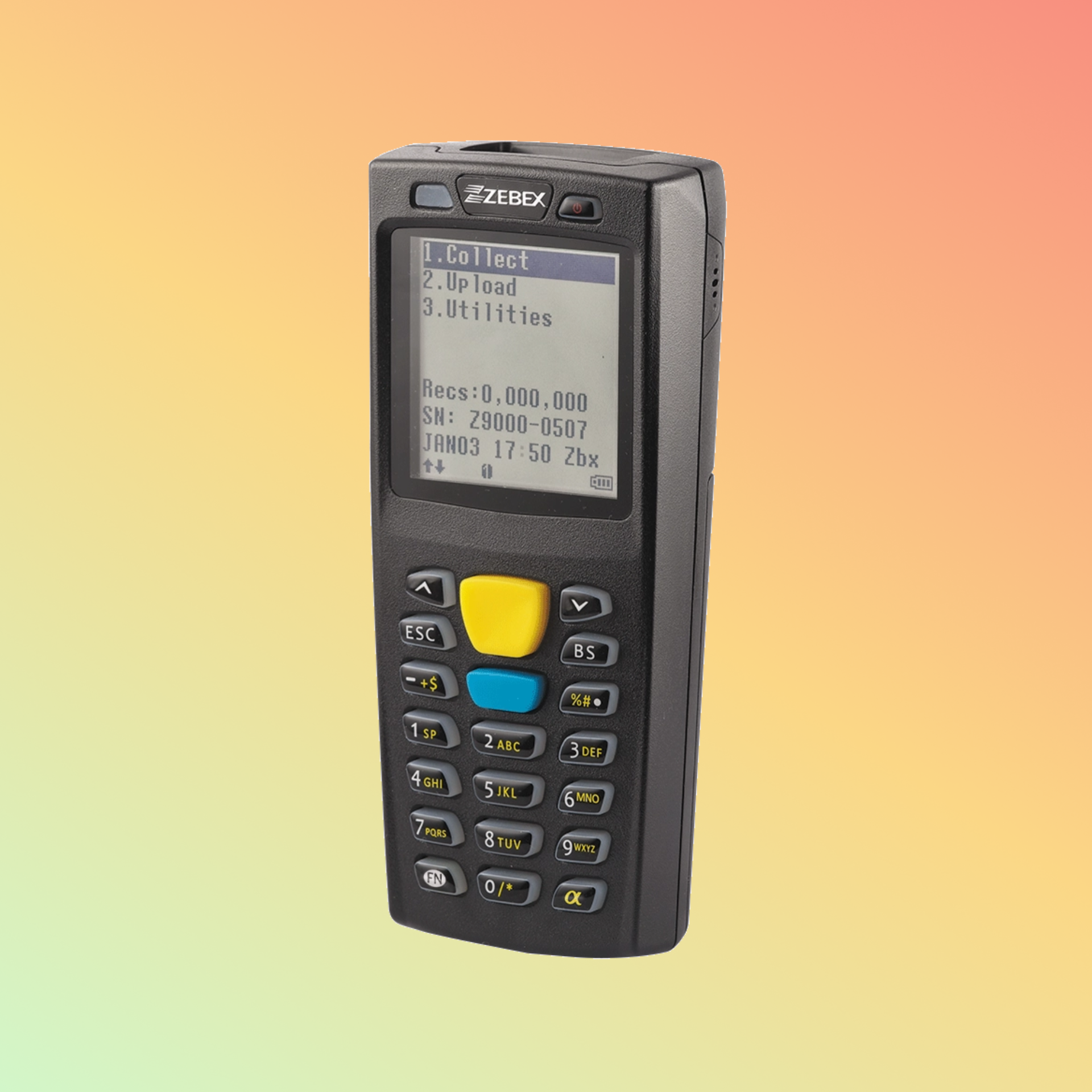 alt="ZEBEX Z-9000 portable data collector, ideal for fieldwork and warehouse settings, offering reliable performance, robust construction, and versatile connectivity."