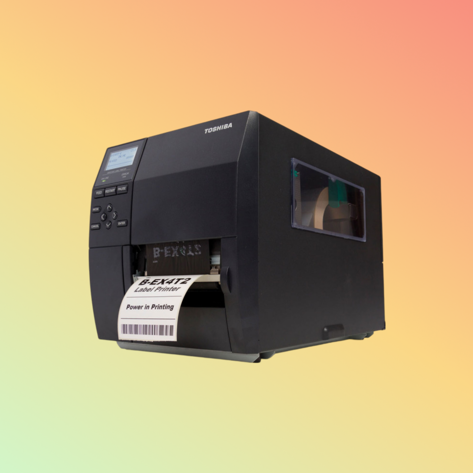 alt="Advanced TOSHIBA B-EX4T2 thermal label printer, ideal for heavy-duty label production"