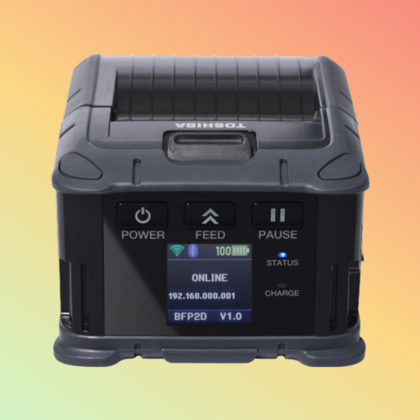 alt="Compact TOSHIBA B-FP2D thermal label printer, ideal for mobile business applications"