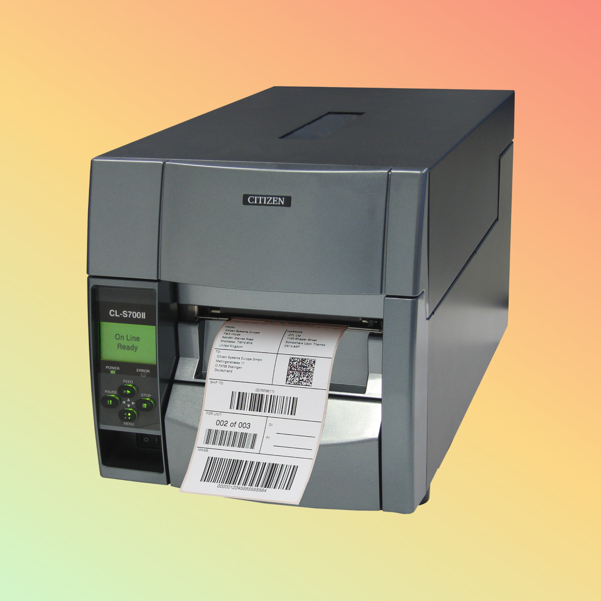 alt="Efficient Citizen Systems CL-S700DTII Printer, supporting both thermal transfer and direct thermal printing"