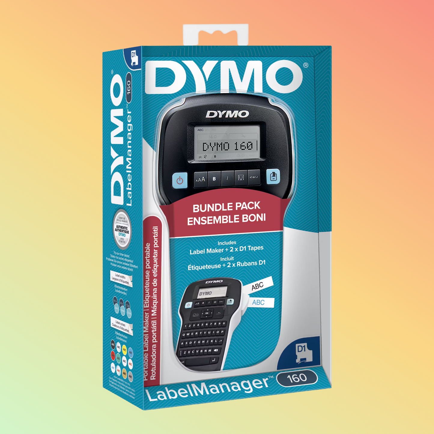 DYMO LabelManager 160 Portable Label Maker with 2 D1 Label Tapes