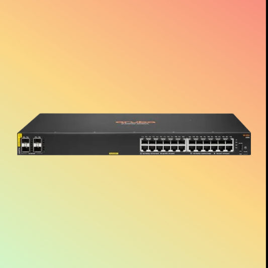 HPE Aruba CX 6100 (JL677A) Switch - 24 x Gigabit Ethernet PoE+ Ports RJ45, 4 x SFP+ 10 GbE WAN, 1 x USB-C