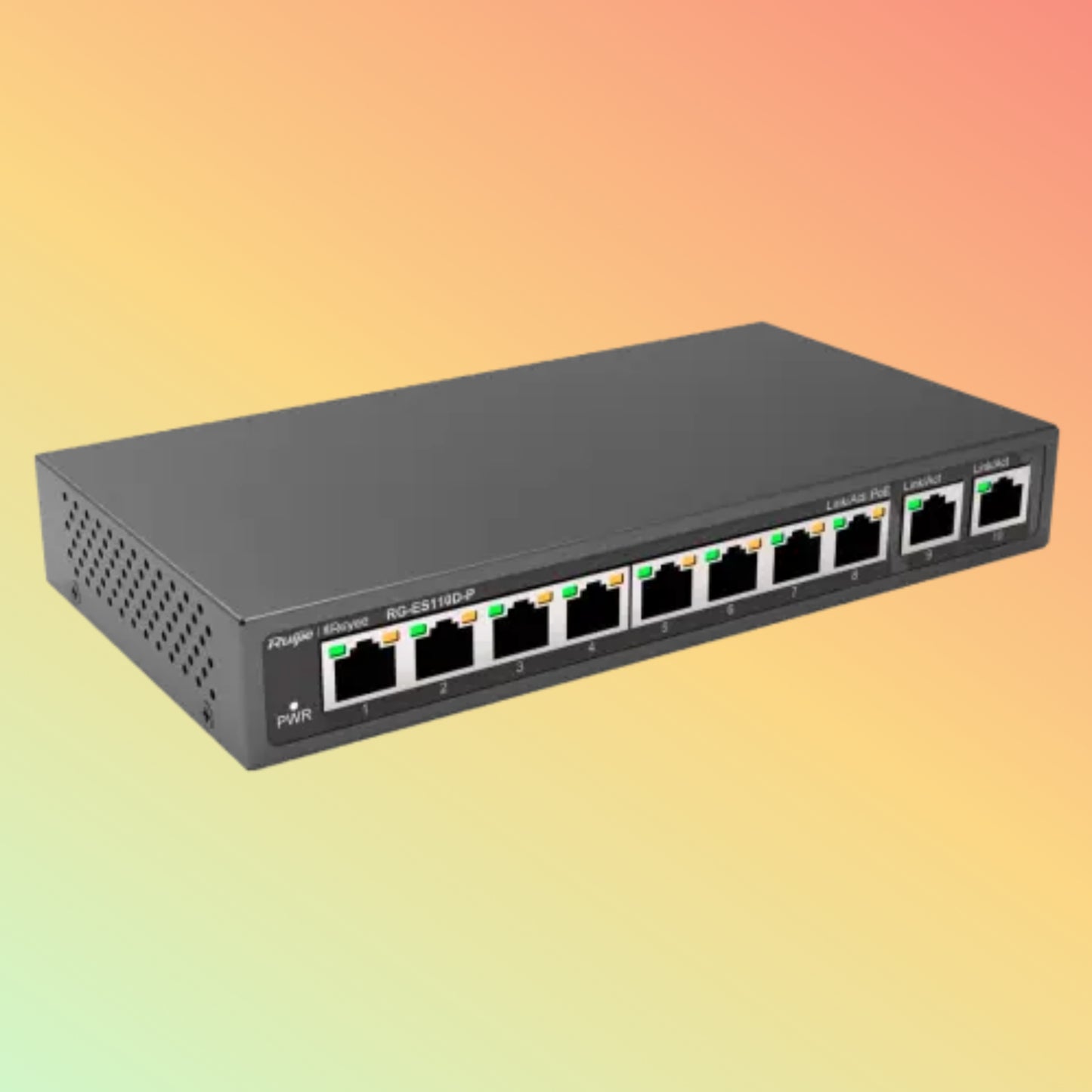 Ruijie (RG-ES110D-P) Desktop Unmanaged Switch - 8 x 10/100 Base-X PoE+ Ports, 2 x Gigabit Ethernet Base-T Ports