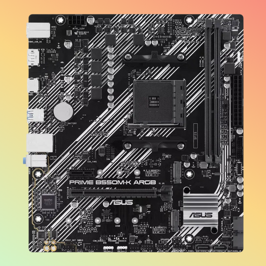ASUS PRIME B550M-K ARGB Motherboard - AMD Socket AM4, AMD B550, 2 x DIMM Slots, DP,HDMI, 2 x M.2 slots, 128 Mb Flash ROM