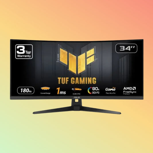 ASUS TUF VG34VQ3B Curved Gaming Monitor - 34" QHD (3440 x 1440), VA, Tilt, Wall-Mount, HDMI, DP, 400 nits, 180 Hz (Built-In Speaker)