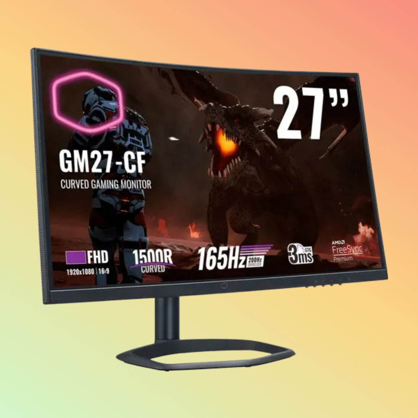 COOLER MASTER GM27-CF Gaming Curved Monitor - 27" FHD (1920 x 1080), VA, Height, Swivel, HDMI, DP, 300 nits, 165 Hz
