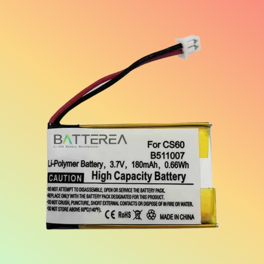 BATTEREA 180mAh 3.7V Bluetooth earphone battery replacement for Plantronics CS60, replaces 452128, B511007, Li-Polymer