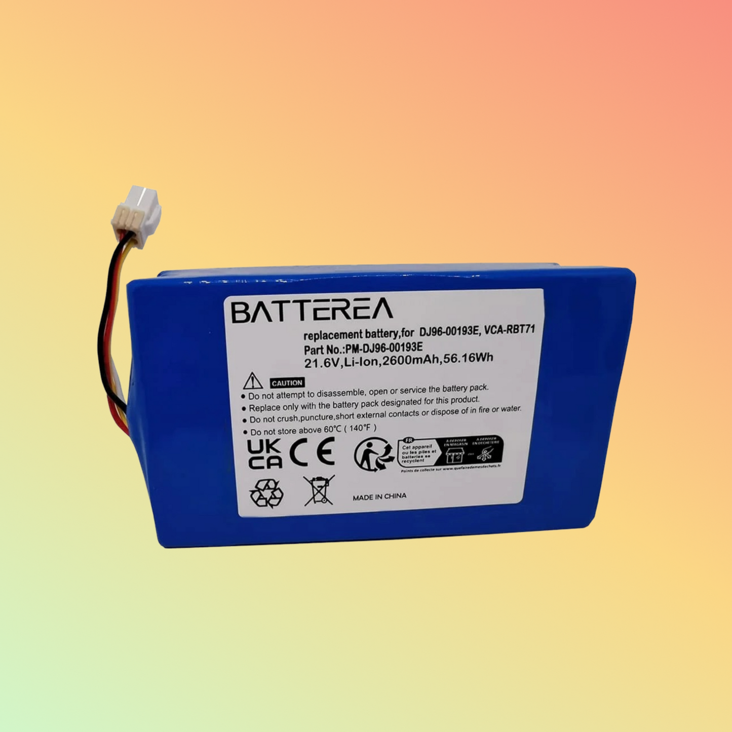 Batterea Wholesales Vacuum cleaner battery for Samsung PowerBot R7040, replaces DJ96-00193E, VCA-RBT71, VCA-RBT71/XAA, Li-ion,21.6V,2600mAh, 56.16Wh