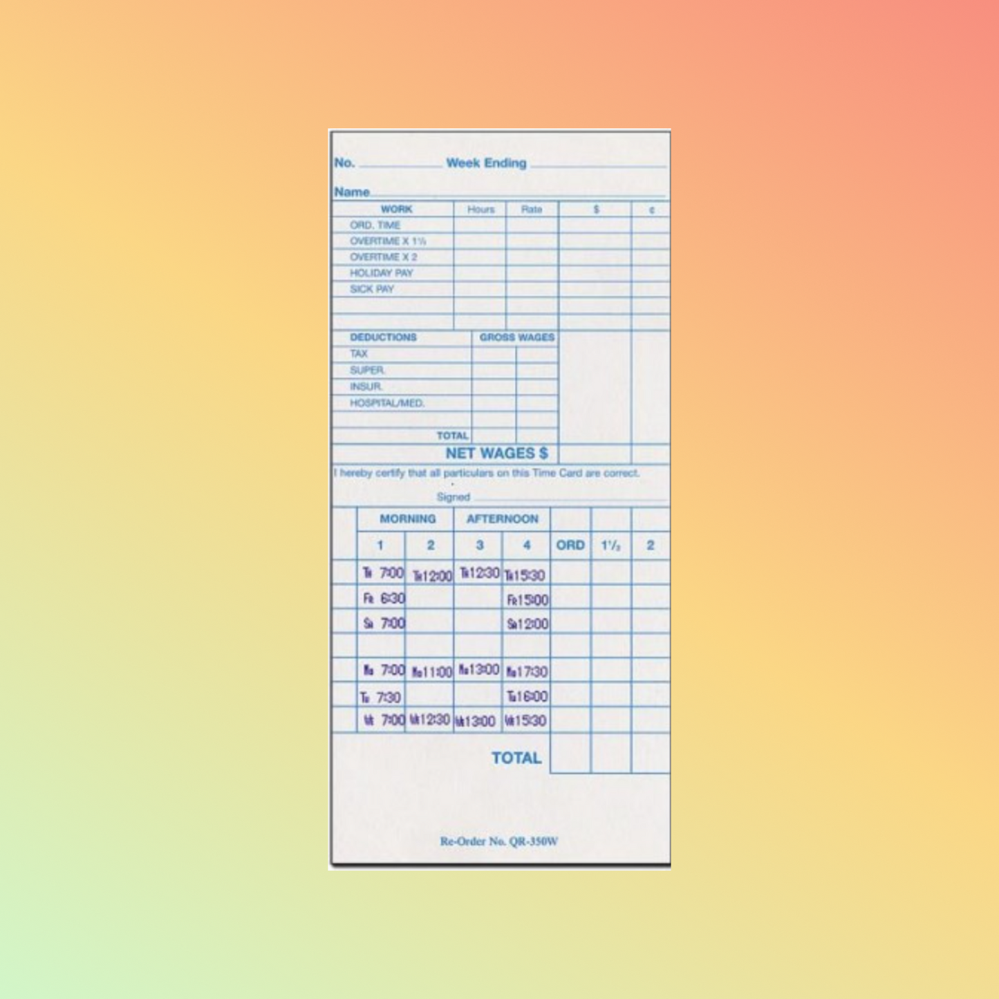 QR-350W Time Cards