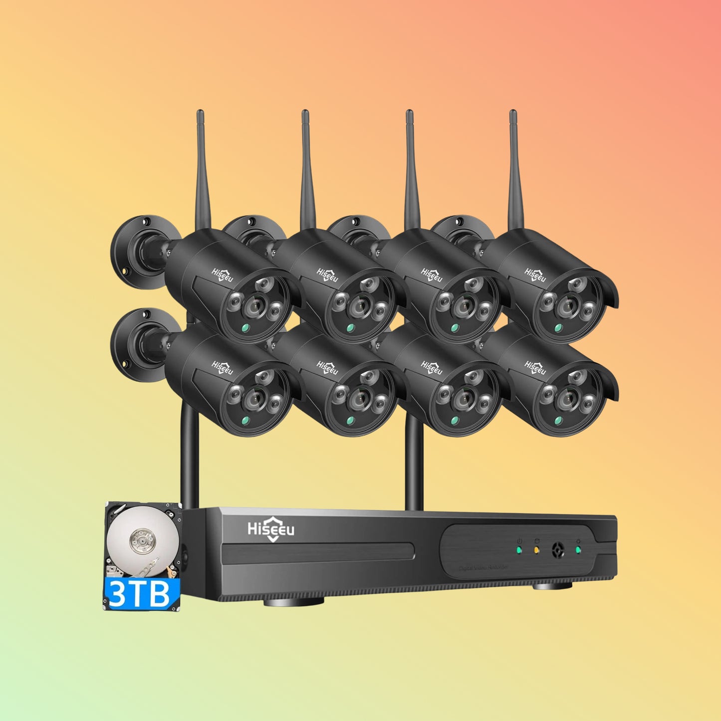 Hiseeu 5MP Wireless Security System – 4K NVR, 3TB HDD, 16CH, 100ft