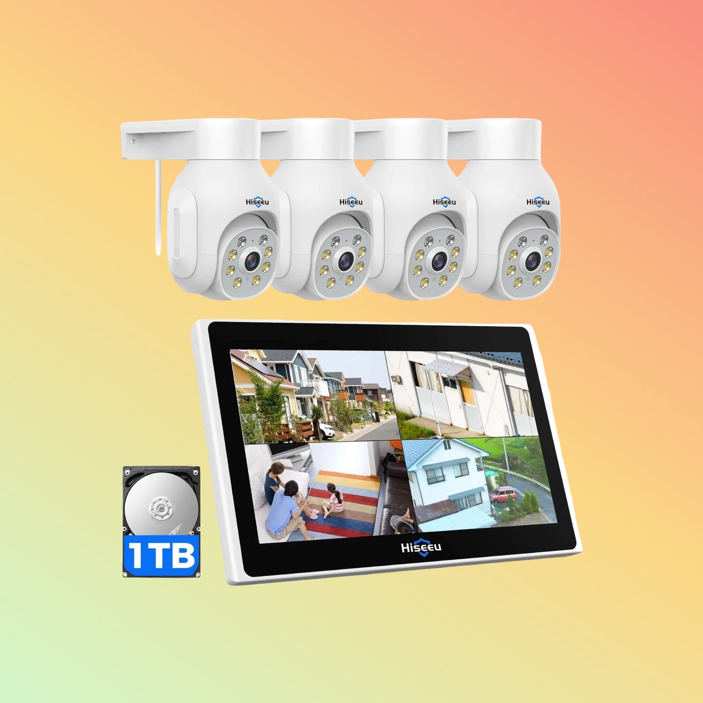 Hiseeu 5MP PTZ Wireless Security System – 10" NVR Monitor, 1TB, 10CH