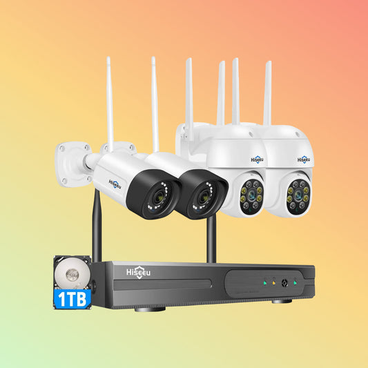 Hiseeu 5MP Wireless Security System – PTZ & Bullet Cameras, 10CH NVR, HDD