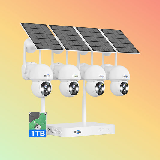 Hiseeu 4MP Solar Wireless Security System – 4K NVR, 2.4G/5G WiFi, HDD