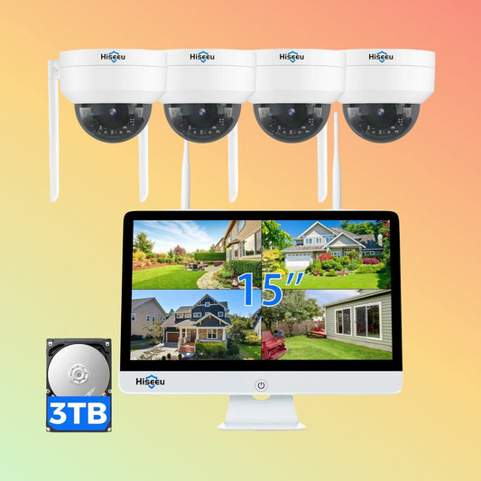Hiseeu [Wireless ,Expandable 10Channels 15"LCD Monitor NVR] 5MP Wireless PTZ Zoom Security Camera System BUILD-IN 3THDD