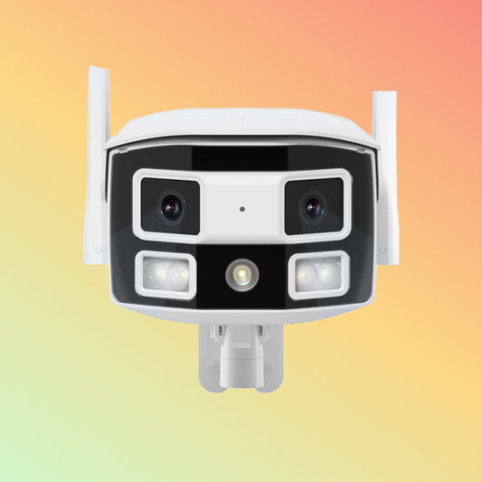 Hiseeu Ultra Wide Angle Dual Lens 4MP WiFi Pro Wireless Security Camera Outdoor, 2.4/5 GHz, 180° Viewing Angle, Black Light Night Vision, Two-Way Audio, IP66 Waterproof, Supports 24/7 Recording