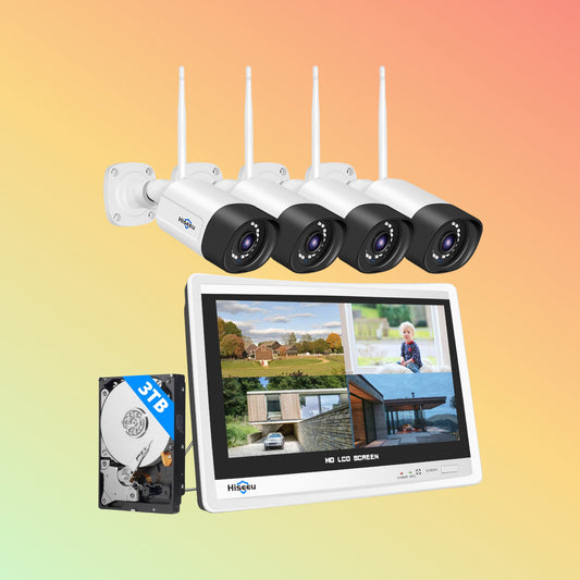 Hiseeu [Wireless Pro with 12" LCD Monitor,Expandable 16Channels 4K NVR] 5MP Wireless Security Camera System BUILD-IN 3T HDD With Two Way Audio