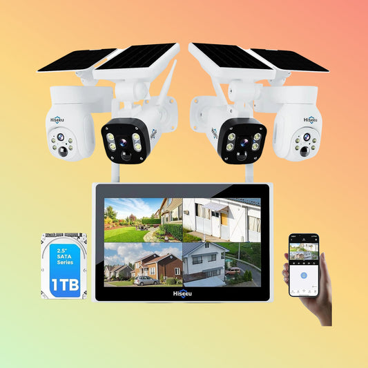 Hiseeu [Wireless , Expandable 10Channels 10in"Monitor 4K NVR] 4MP PTZ Dome + Bullet Security Camera System BUILD-IN 1T HDD