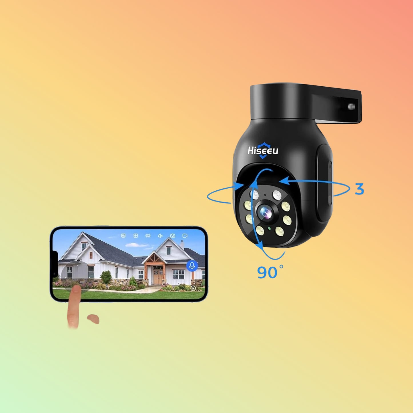 Hiseeu 5MP PTZ 𝟯𝟲𝟬° 𝙑𝙞𝙚𝙬 WiFi Security Camera Outdoor Work with Echo Show（Black）