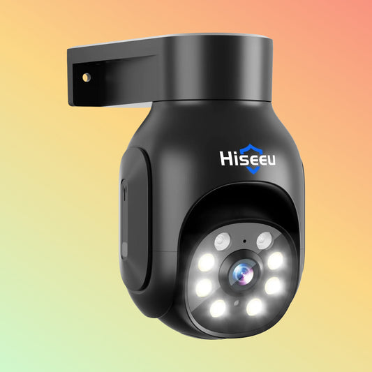 Hiseeu 5MP PTZ 𝟯𝟲𝟬° 𝙑𝙞𝙚𝙬 WiFi Security Camera Outdoor Work with Echo Show（Black）