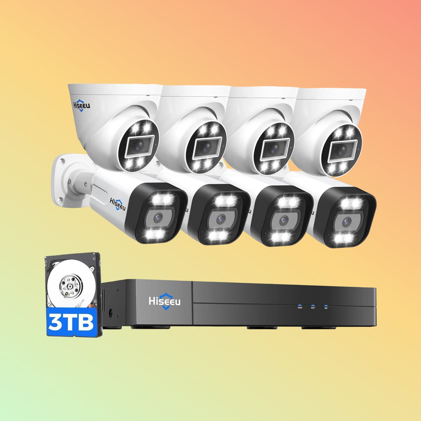Hiseeu 5MP PoE Security System – 8 Cams, 16CH NVR, 3TB, 2-Way Audio
