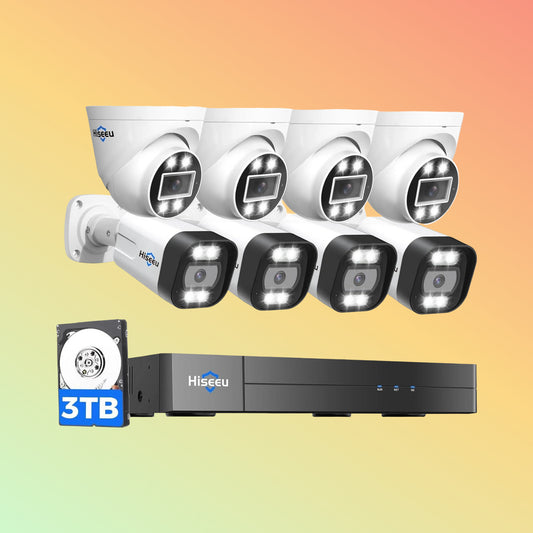Hiseeu 5MP PoE Security System – 8 Cams, 16CH NVR, 3TB, 2-Way Audio