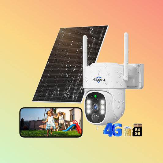 Hiseeu 4MP No WiFi PTZ 360° View Wireless 4G Cellular Security Camera 64G SD & SIM Card Included