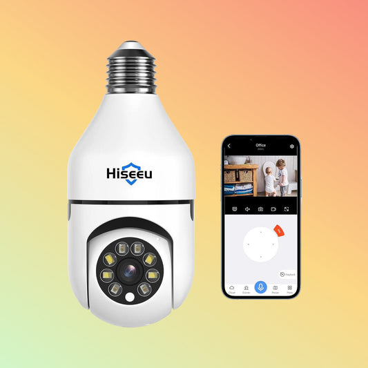 Hiseeu 2K Waterproof Wireless 𝟯𝟲𝟬° 𝙑𝙞𝙚𝙬 Light Bulb Camera with 5G Wi-Fi & No Subscription
