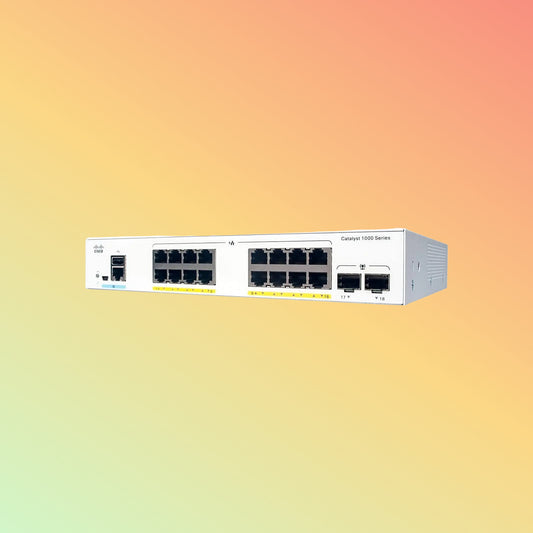 Cisco Catalyst 1000 – 36Gbps, 26.78Mpps, 16 PoE+ RJ45, 2 SFP Uplinks