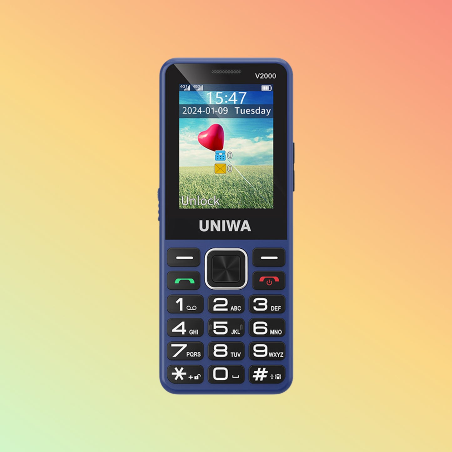 Uniwa V2000 2.4 Inch SOS Button 4G keypad Mobile Phone For Seniors