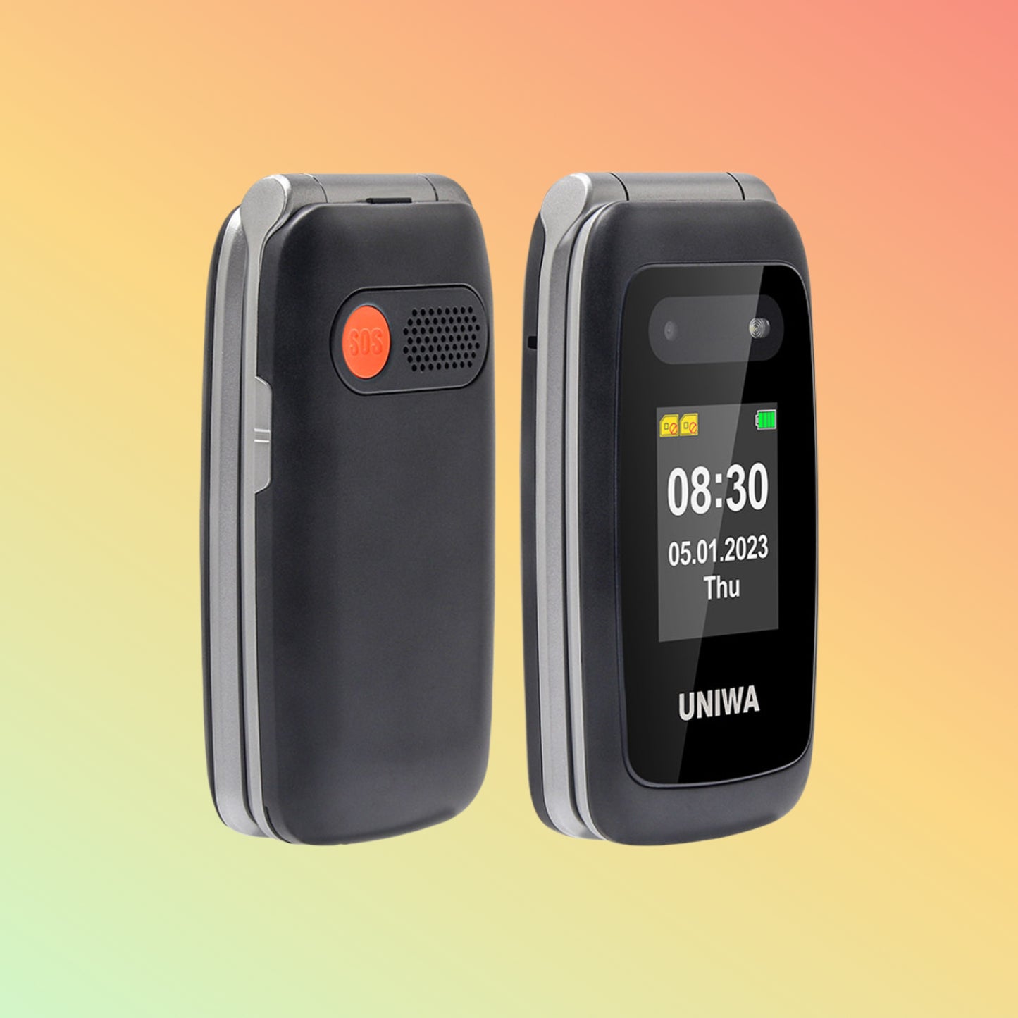 UNIWA V202T 2.4’’/1.77’’ Double Screen SOS Button 4G Flip Senior Phone