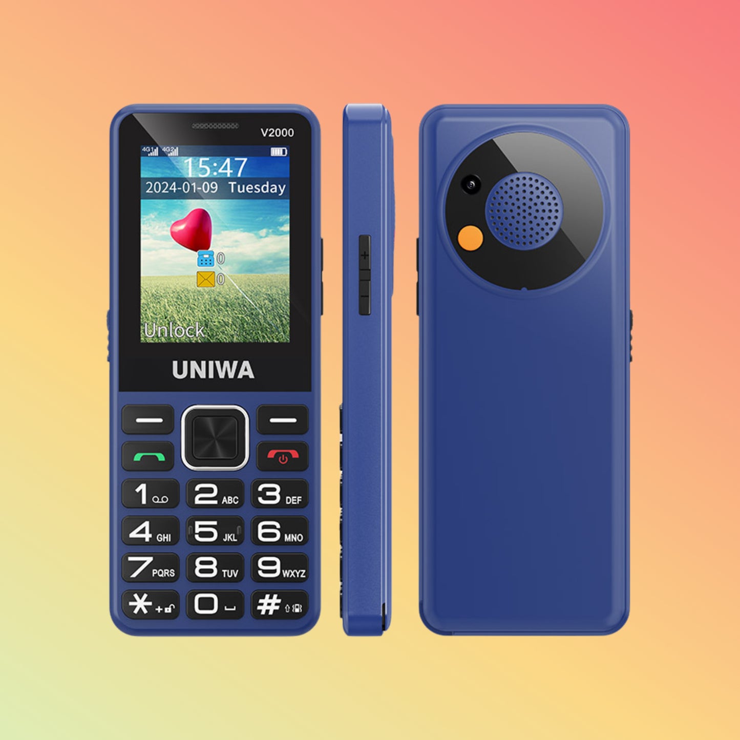 UNIWA V2000 2.4 Inch SOS Button 4G keypad Mobile Phone For Seniors