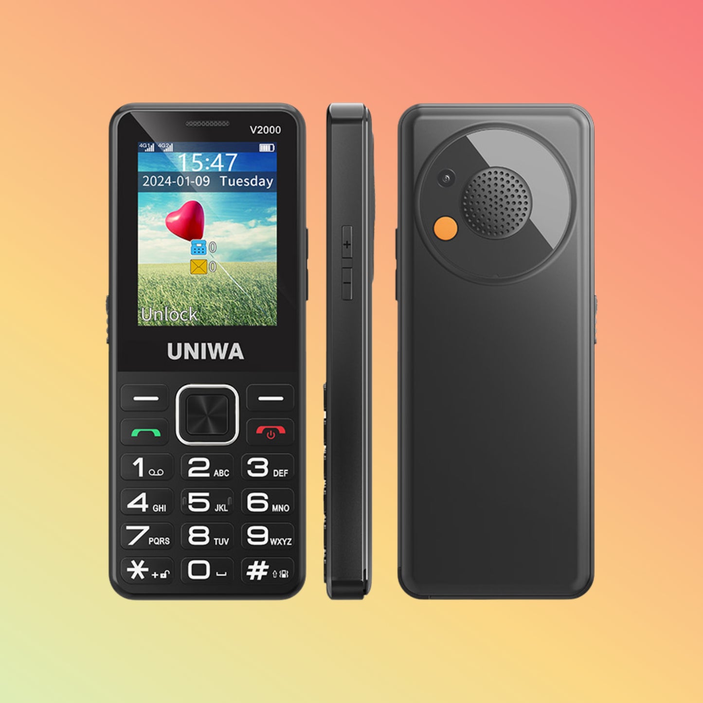 UNIWA V2000 2.4 Inch SOS Button 4G keypad Mobile Phone For Seniors