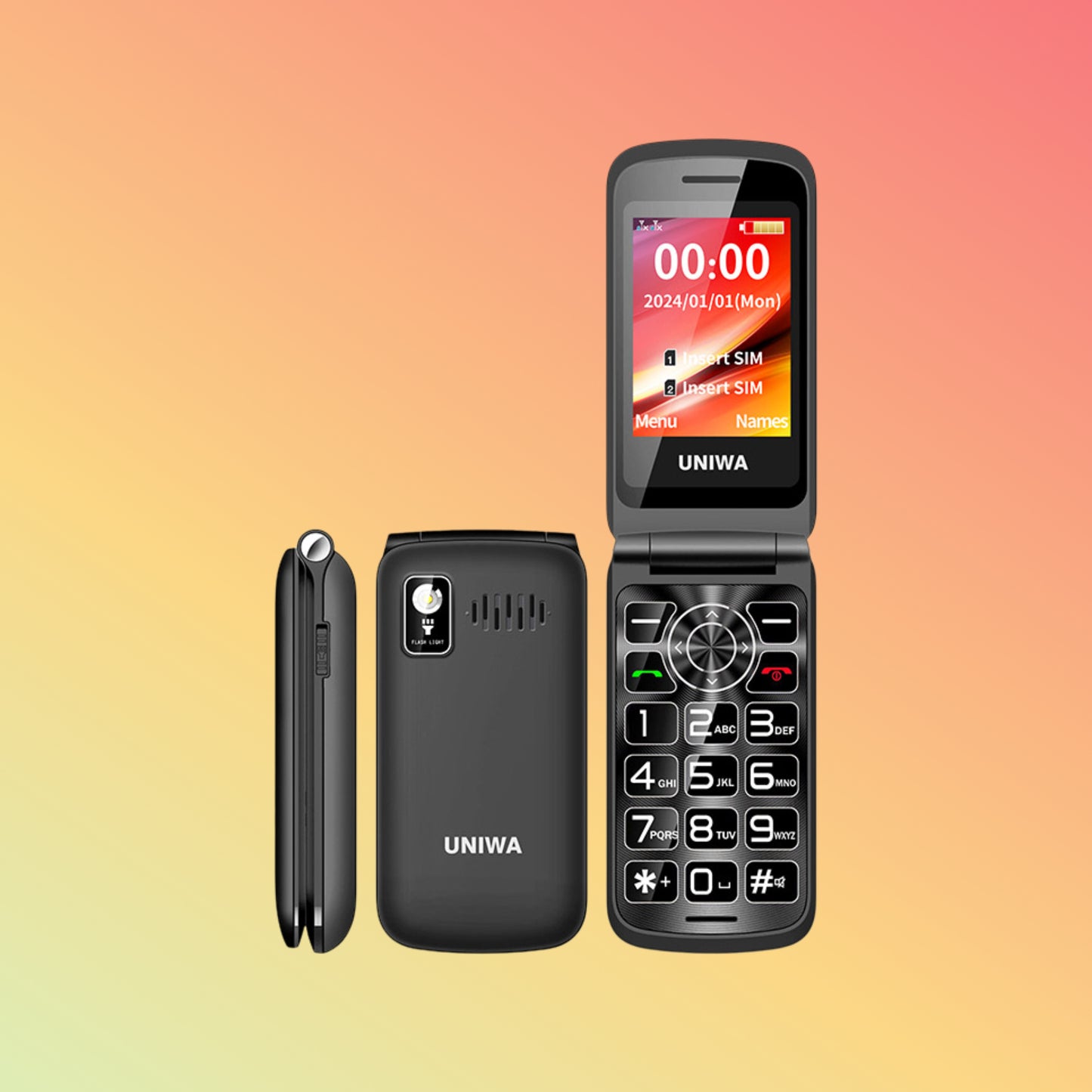 UNIWA F106 2024 New 2.4 Inch Unlocked Dual Screen Retro Chinese Keypad Flip Phone