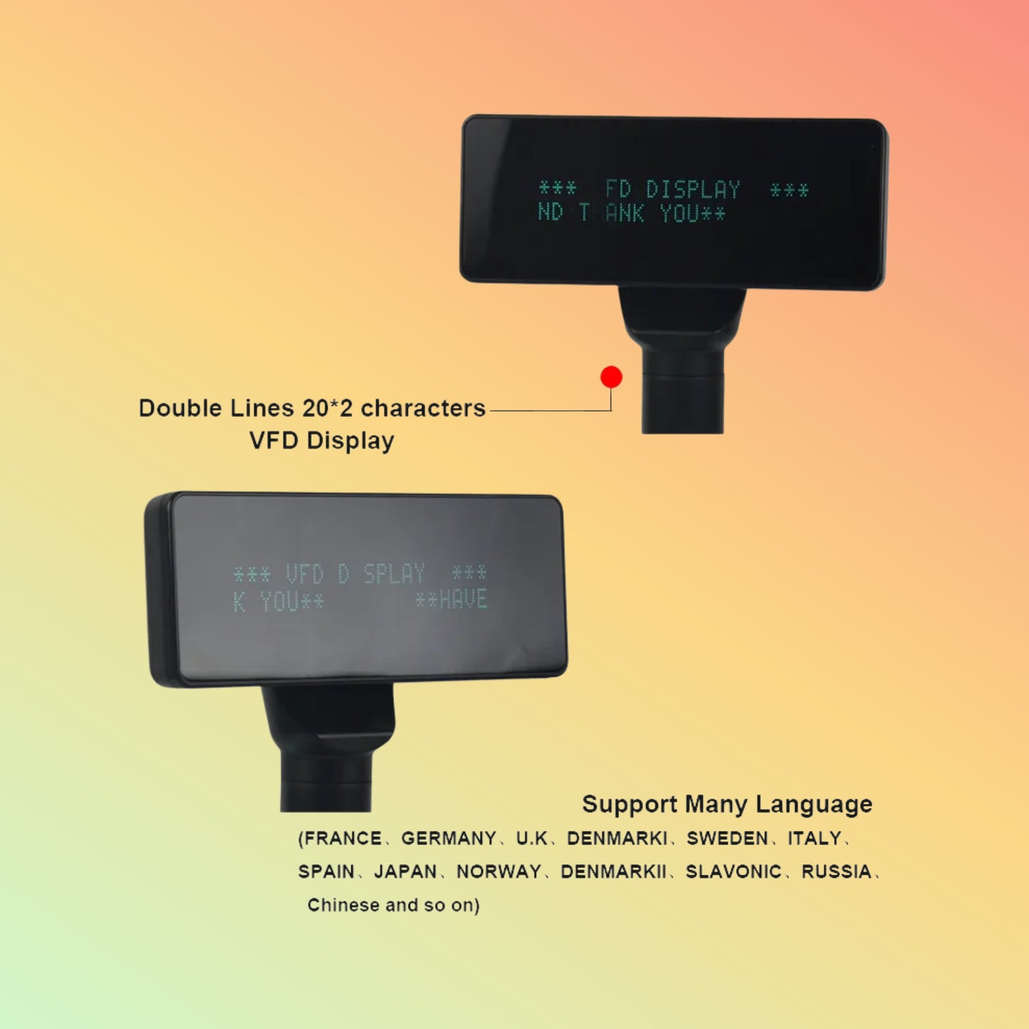 CARAVPOS USB/Serial VFD POS Customer Pole Display with Base