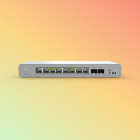CISCO Meraki MS120 Managed Switch - 20 Gbps Switching Capacity, Throughput up to 14.88 Mpps, 124W PoE Capability, 8 x RJ45, 2 x SFP