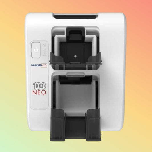 alt="Magicard 100 Neo single-side ID card printer in operation"