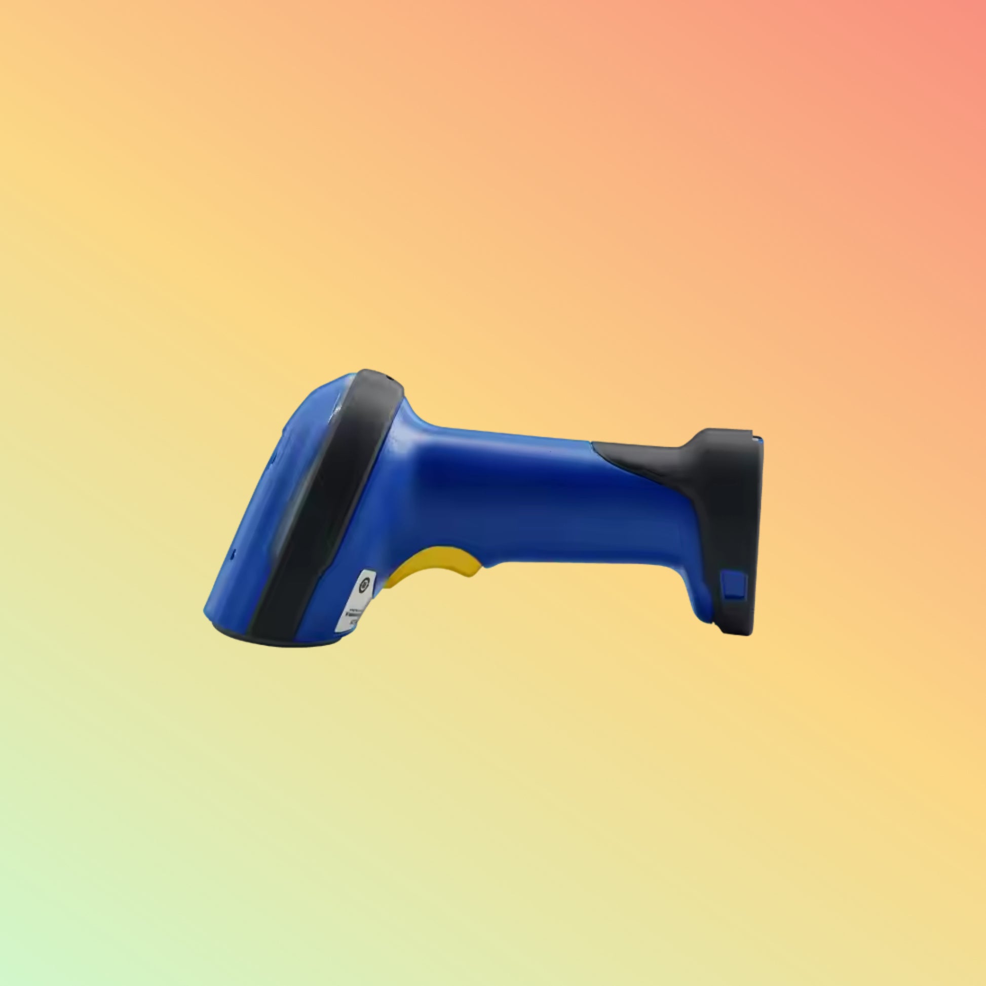 Blue barcode scanner on a gradient background