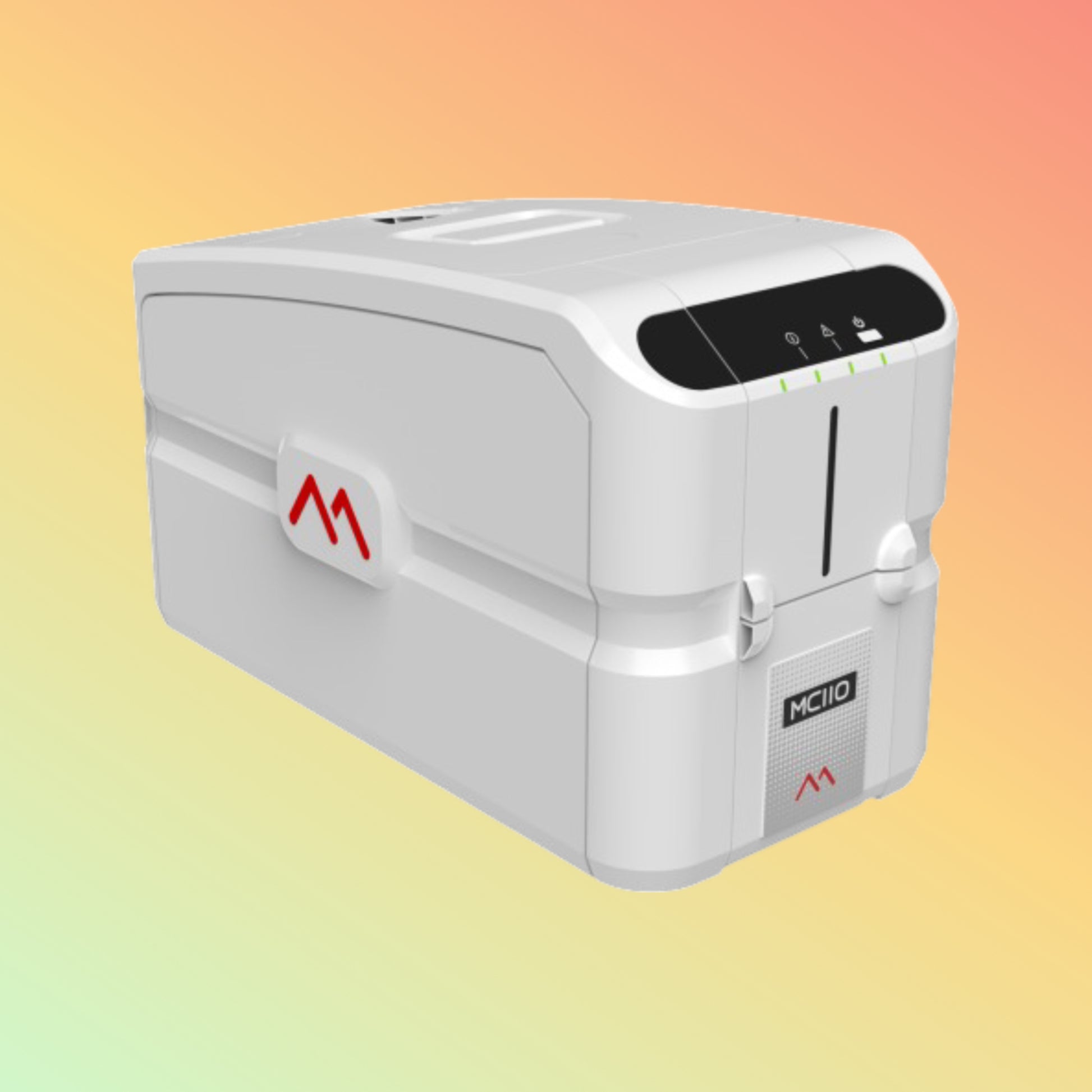 alt="Close-up of Matica MC110 ID card printer"