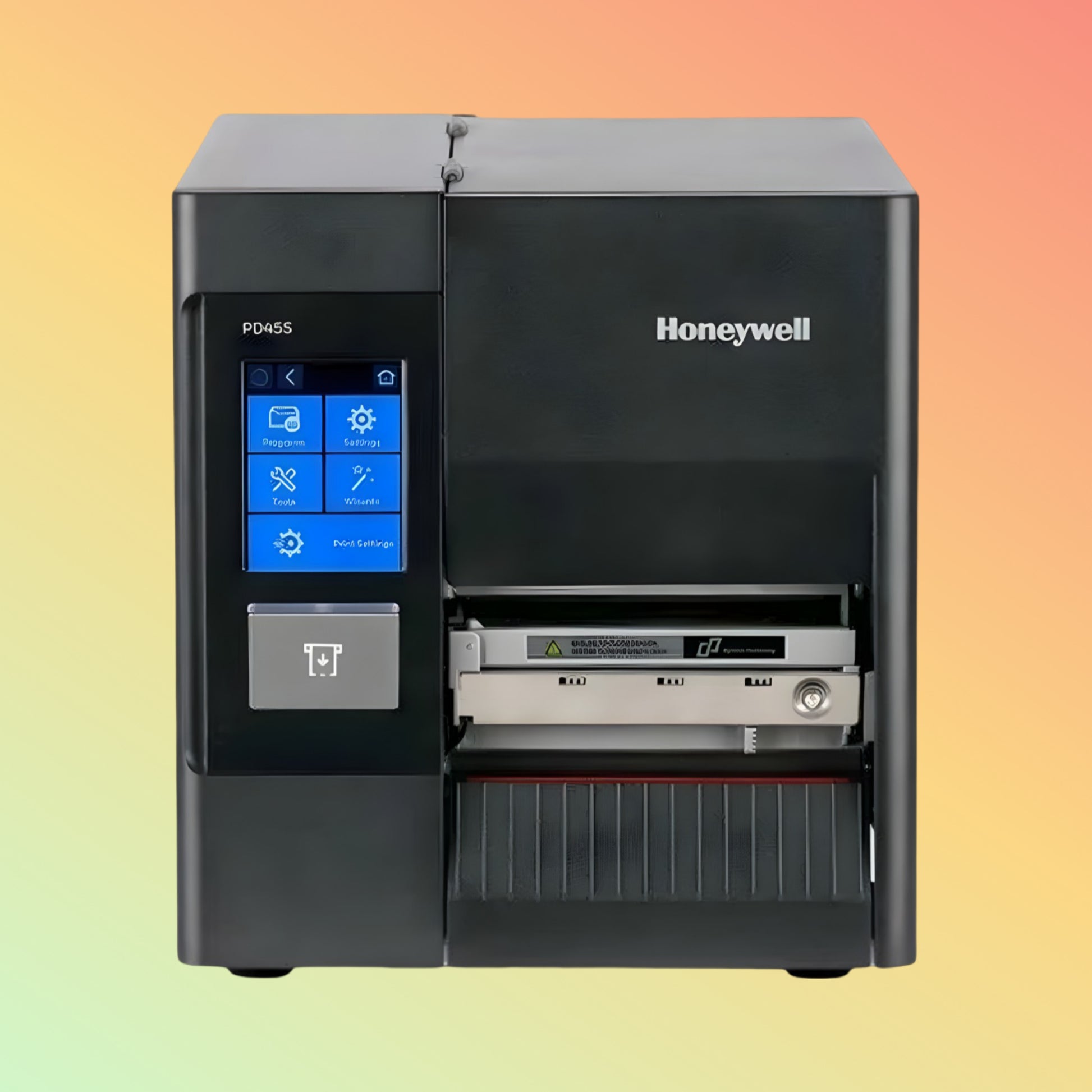 alt="Honeywell PD45 industrial barcode printer PD4500C0010000200 with user-friendly controls, ideal for efficient and reliable label production in manufacturing and logistics."