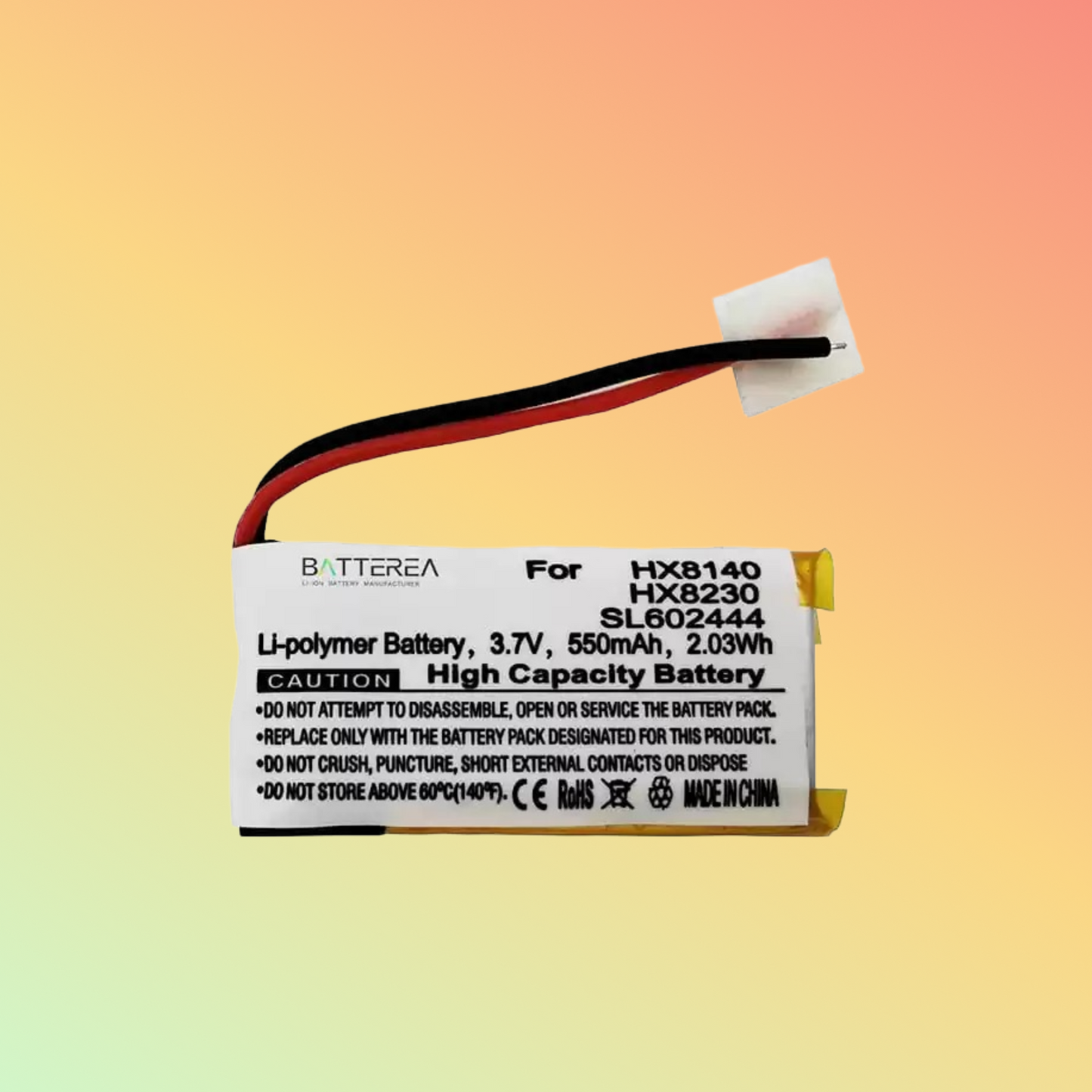 Batterea replacement for Philips Sonicare Airfloss HX8140 Philips Sonicare Airfloss HX8230 replaces SL602444 Li-Polymer 3.7V 550mAh
