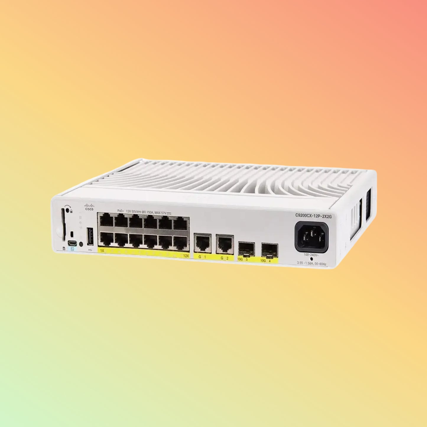 CISCO Catalyst C9200CX Switch - 68 Gbps Switching Capacity, Throughput up to 50.59 Mpps, 240W PoE Capability, 12 x RJ45