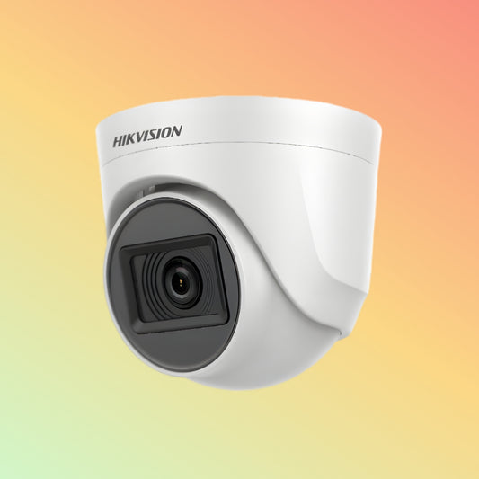 alt="Hikvision 2 MP indoor fixed turret camera installed on ceiling"